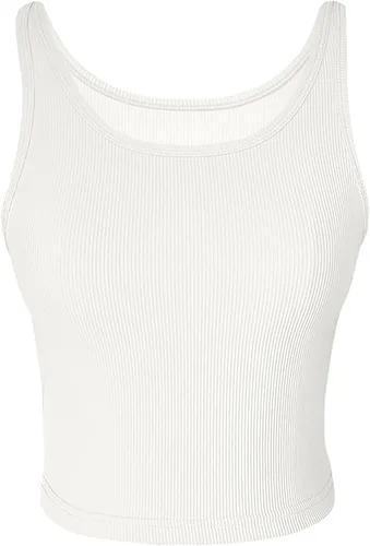 Vista 2 de tagunop Camiseta sin mangas para mujer, cuello redondo, básica, informal, acanalada, ajustada