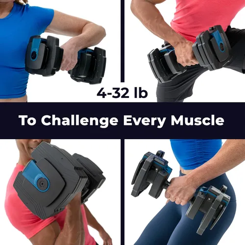 Vista 4 de Teeter ProFlex 432 - Juego de mancuernas ajustables, 8 en 1, pesas libres de 4 a 32 libras, asas de agarre de ajuste rápido, ahorro de espacio