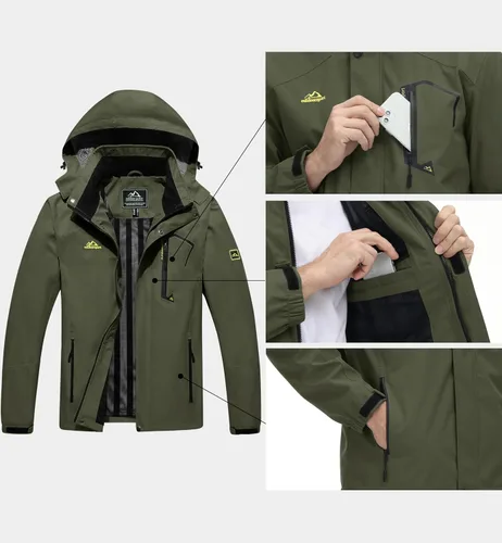 Vista 5 de MAGCOMSEN Chaqueta impermeable ligera para hombre, con capucha desmontable, para senderismo, pesca, ropa deportiva