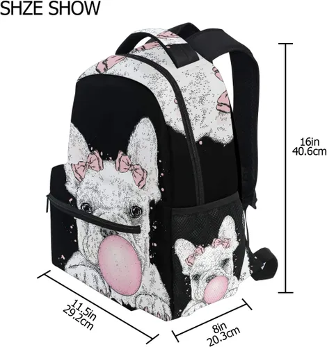 Vista 7 de Mochila escolar linda Bulldog Francés Adolescentes Niñas Niños Bolsa de viaje