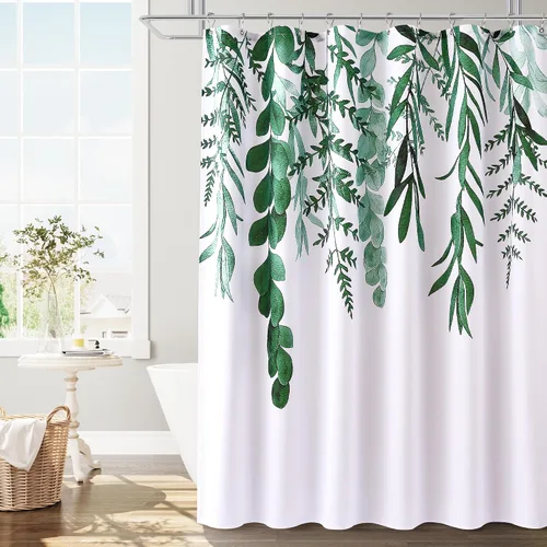 Vista 20 de BOODII Cortinas de ducha negras de 36 x 72 pulgadas, cortina de ducha de eucalipto de primavera para baño, cortina de baño con textura de flameado