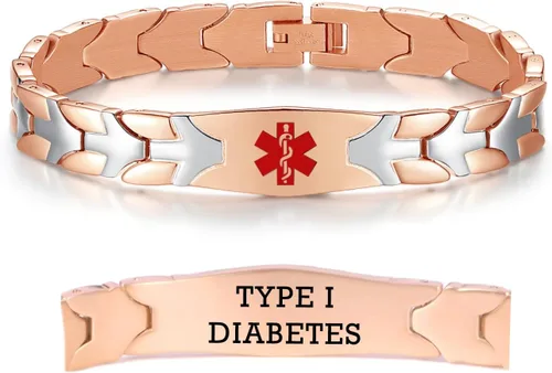 Vista 31 de LinnaLove Pulseras de alerta médica de pez volador para hombres y mujeres, pulseras médicas de acero inoxidable con grabado gratis, 8.5 pulgadas