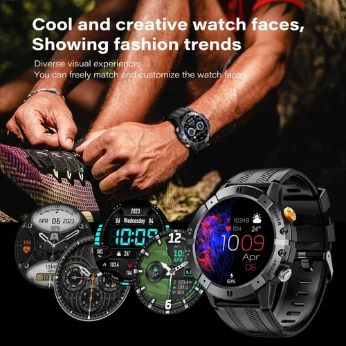 Vista 6 de Relojes inteligentes militares para hombres, llamadas Bluetooth, rastreador de actividad impermeable de 1 ATM con algoritmo GoMore, frecuencia