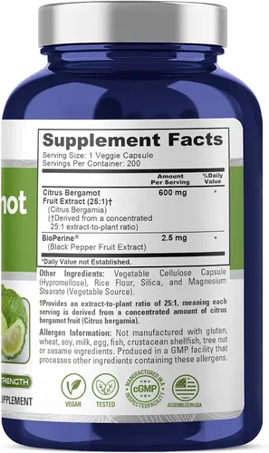 Vista 2 de NusaPure Citrus Bergamota, Vegana, 600 mg, 200 cápsulas vegetales - 200 porciones