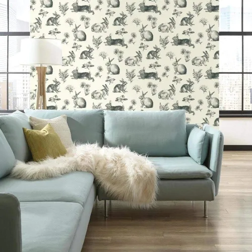Vista 3 de RoomMates York Wallcoverings Bunny Toile - Papel tapiz extraíble, color blanco y negro