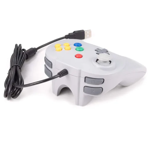 Vista 5 de KIWITATA N64 Mini USB Controller, Retro N64 Wired 64-bit PC Remote Upgraded Joystick Game Pad Controller for Windows PC MAC Linux Raspberry Pi Grey