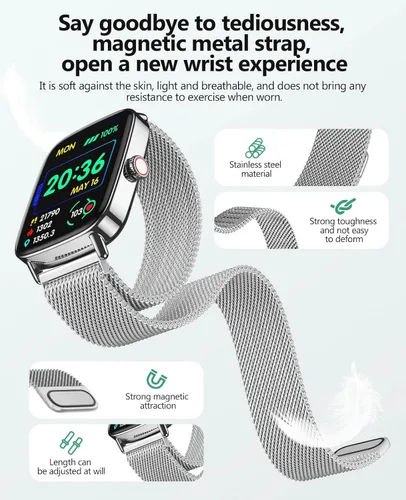 Vista 7 de SOUYIE Relojes inteligentes para mujeres y hombres, reloj inteligente de voz AI de 1.85 pulgadas, monitor de frecuencia cardíaca 24/7, rastreador
