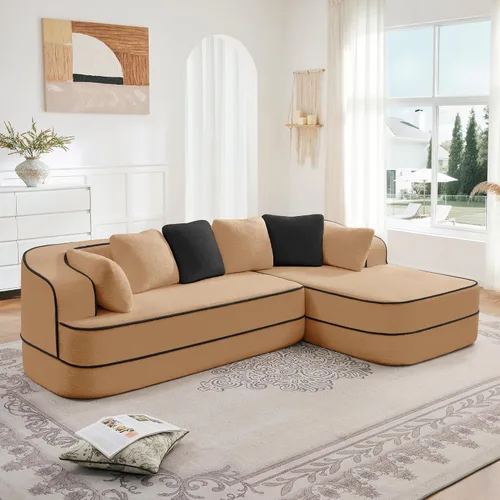 Vista 11 de Sofá Chesterfield de esponja 32D de alta resistencia de 106 pulgadas, sofá moderno de mediados de siglo con diseño modular, sofá de gran
