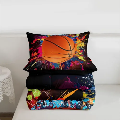 Vista 7 de Juego de ropa de cama de baloncesto para niños y adolescentes, juego de edredón deportivo para niños, tamaño matrimonial, suave, ligero, decoración