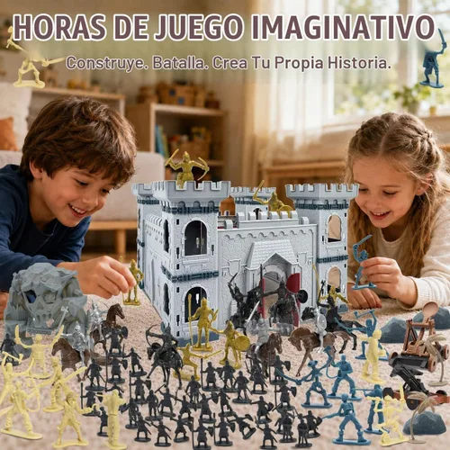 Vista 2 de Plustopoy Figuras de Soldados de Juguete de Caballeros de Castillo Medieval Hombres del Ejército, Juguete de Construcción de Castillo DIY de Los