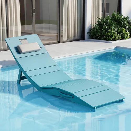 Vista 6 de Juego de 4 sillas de piscina para exteriores, resistentes a la intemperie, sillas de bronceado plegables con reposacabezas, soporta hasta 400 Azul