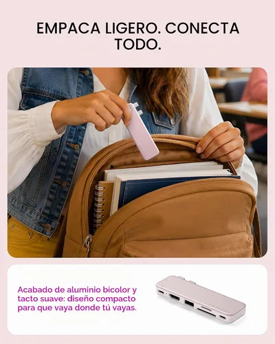 Vista 7 de Satechi Concentrador a presión USB-C 6 en 2, HDMI 4K/60Hz, para MacBook Neo, Blush