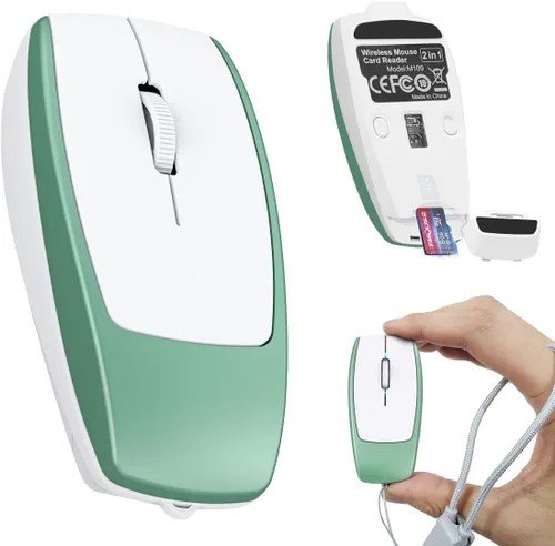Vista 8 de FMOUSE Mini 2-en-1 Ratón Inalámbrico Bluetooth y Lector de Tarjetas TF - Tarjeta TF de 8 GB Incluida, Adaptador de Type-C a USB, Recargable, Ultra