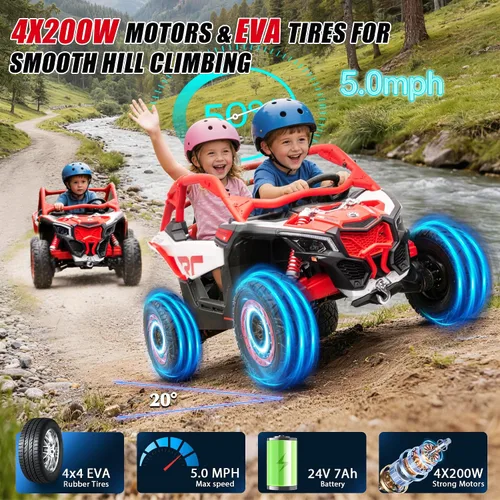 Vista 5 de 24V CAN-AM Maverick X3 con licencia de 2 plazas para niños UTV Rojo