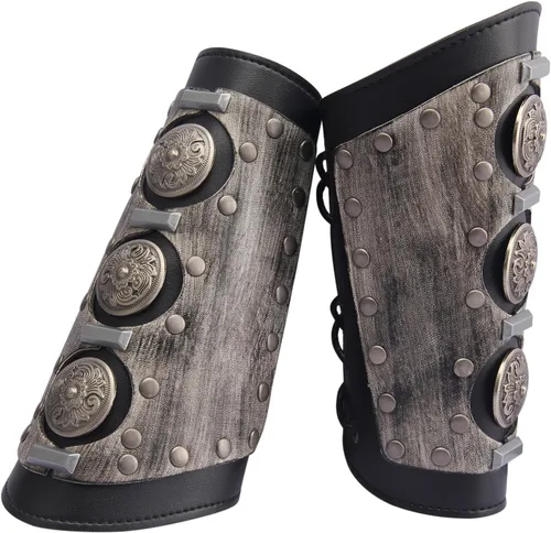 Vista 4 de Pulsera de cuero con guantelete medieval, muñequeras vikingas, guardias de tiro con arco, brazaletes de brazo ancho para mujeres y hombres, 2