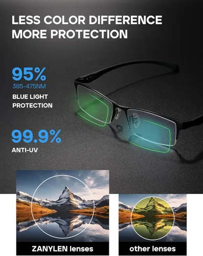 Vista 4 de ZanyLen Blue Light Glasses for Men Semi Rimless Rectangular Computer Glasses