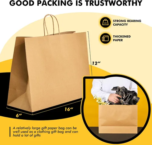 Vista 2 de RACETOP Bolsas de Papel Marrón Grandes con Asas al Por Mayor 100 Piezas 16x6x12 Pulgadas Bolsas de Regalo al Por Mayor, Bolsas de Papel Kraft Marrón