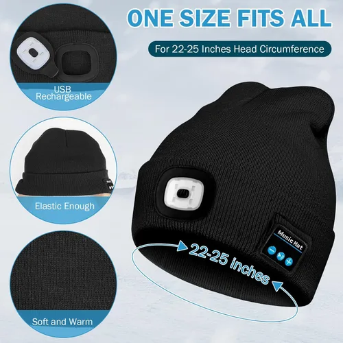Vista 3 de Gorro Bluetooth con luz, unisex, recargable, LED, con auriculares, regalos técnicos para hombres, mujeres, papá