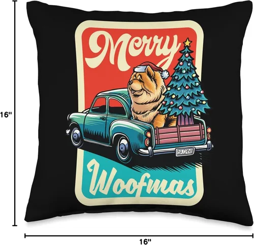Vista 4 de BCC Chow Chow Shirts & Asian Dog Lover Gifts Chow Merry Christmas Tree Truck Dog X-Mas Woofmas - Almohada de 16 x 16 pulgadas, multicolor