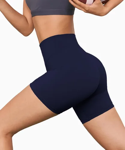 Vista 11 de Pantalones cortos de ciclismo de cintura alta para mujer, 5 pulgadas, control de abdomen, atléticos, correr, gimnasio, yoga, pantalones cortos