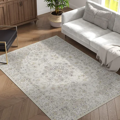 Vista 127 de jinchan Lima - Alfombra simétrica floral geométrica lavable, alfombra de entrada de medio círculo de 2 x 3, alfombra de media luna, suave y Azul