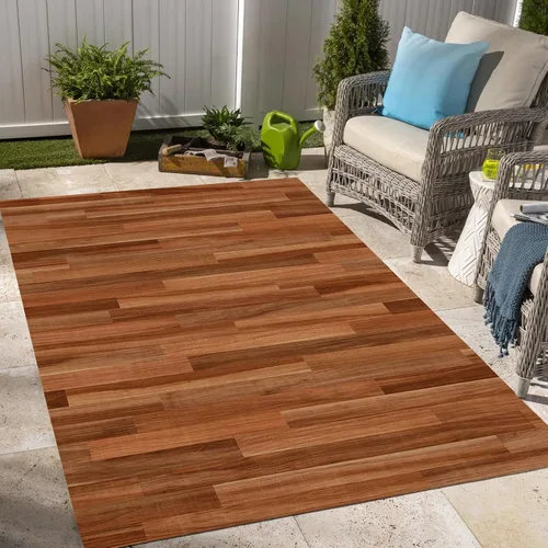 Vista 8 de Alfombra rústica con estampado de grano de madera marrón para interiores y exteriores, para balcón, porche, patio, terraza, patio, impermeable