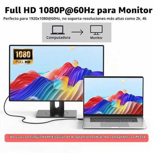 Vista 3 de FEMORO Cable HDMI a VGA de 6 pies macho a macho, cable trenzado de nailon 1080P a 60Hz para laptop, computadora de escritorio, Xbox, PS3, Raspberry