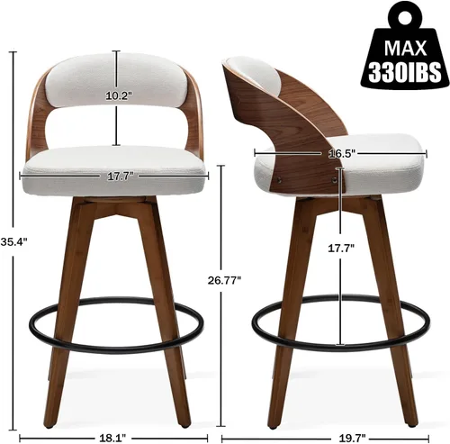 Vista 2 de MEKLIBA Juego de 2 taburetes de bar de altura de mostrador para isla de cocina, silla de bar tapizada moderna de 26.8 pulgadas, taburetes giratorios