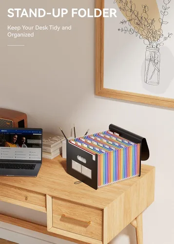 Vista 9 de ABC life Organizador de archivos de acordeón de 26 bolsillos, organizador mensual de recibos, carpetas de archivos expansibles con pestañas