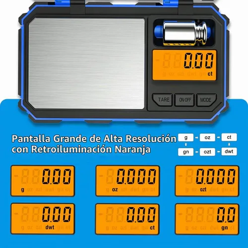 Vista 3 de Mini báscula digital (actualizada), báscula de bolsillo de 7.05 oz/0.00 oz, peso de calibración de 1.76 oz, báscula inteligente electrónica, 6 Azul