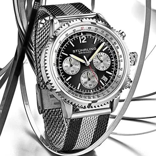 Vista 4 de Stuhrling Original Reloj de vestir para hombre, cronógrafo, con taquímetro, subesfera de 24 horas
