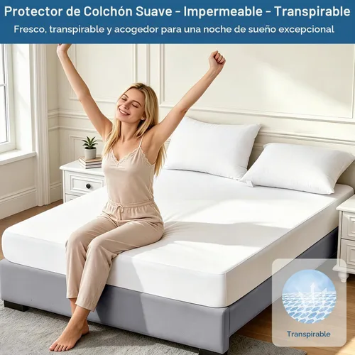 Vista 3 de Protector de colchón King de alta calidad, 100 % impermeable, sin ruido, transpirable, suave, bolsillo profundo ajustado de 8 a 21 pulgadas, sin