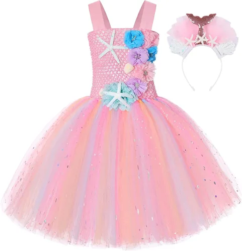 Vista 4 de Koatobbor Mermaid Princess Costume LED Light Up Mermaid Tutu Dress for Girls Halloween Dress Up Outfit 3-8Years