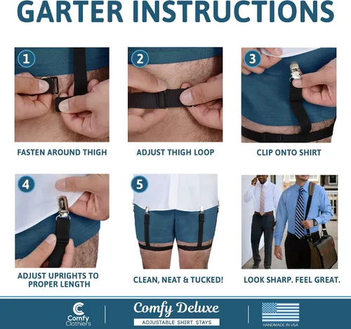 Vista 5 de Comfy Clothiers Adjustable Shirt Stay Garters Estilo de liga de lujo (negro)