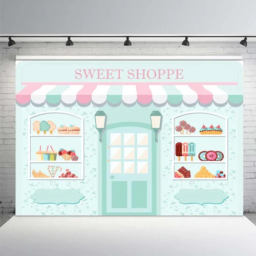 Vista 16 de MEHOFOND Telón de fondo Sweet Shoppe de 5 x 3 pies para niña, fondo de fotografía de cumpleaños, pancarta de fiesta para niños, baby shower, dona