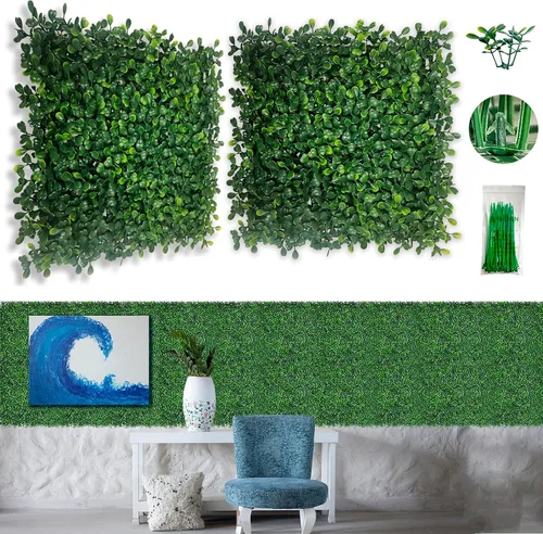 Vista 11 de Bybeton Panel de pared de césped artificial, 10 x 10 pulgadas (12 unidades) paneles de pared verde sintético de boj para pared interior, pared