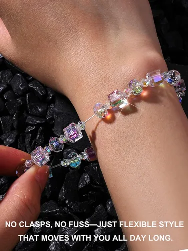 Vista 4 de HANGINTHERE Aurora Borealis Crystal Bracelet for Women, Stretch Iridescent Faceted AB Coating - 5000+ Pull Tested, Gift Ready