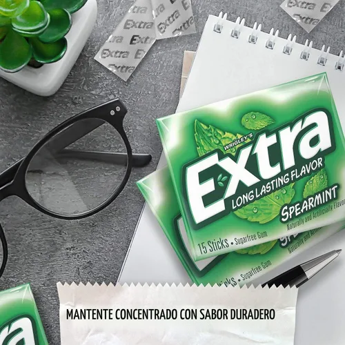 Vista 4 de Goma de mascar extra de menta verde sin azúcar, paquete de 12 piezas, 15