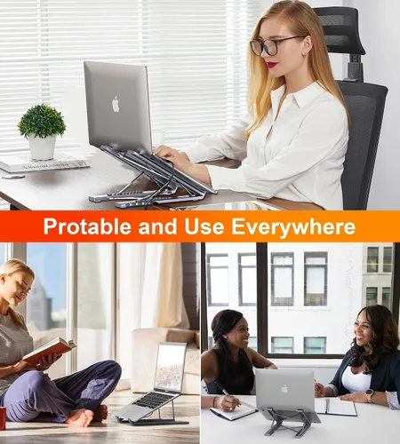 Vista 8 de Base de acoplamiento USB C de 5 en 1 con soporte para portátil de aluminio ajustable, concentrador USB C con 4 puertos USB A 3.0 con transferencia