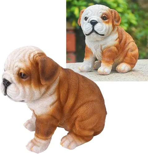 Vista 2 de Estatua de cachorro de bulldog inglés, decoración de escultura de bulldog resistente a la intemperie, encantadora para patio (bulldog sentado)