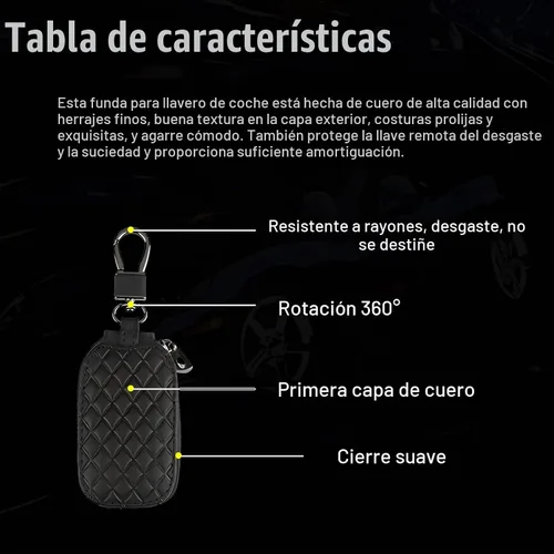 Vista 6 de Funda universal para llave de automóvil, funda de cuero para llavero inteligente, protector antiarañazos con cremallera y gancho de metal