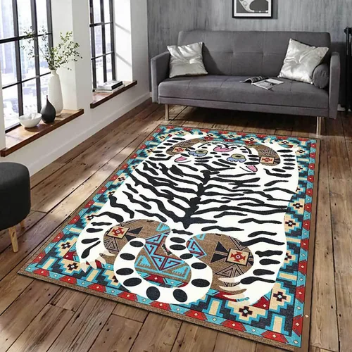 Vista 18 de Alfombra vintage de estilo bohemio con diseño de tigre para puerta de baño, 2 x 3 pies, alfombra pequeña para dormitorio, lavable, tapete de tigre