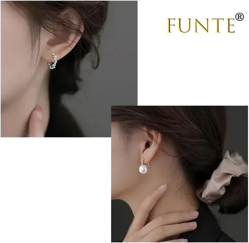 Vista 4 de 3 pares de aretes de perlas para mujer, aretes de perlas de oro, aretes de perlas, aretes colgantes de perlas de plata de ley S925 con poste