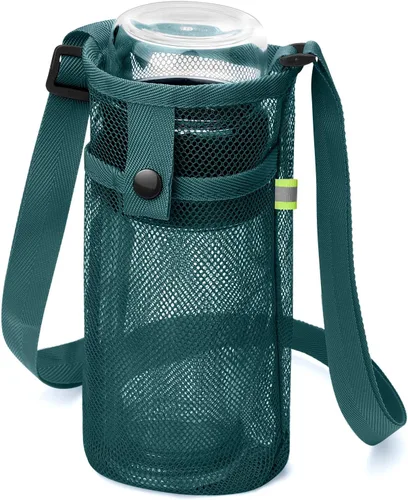Vista 16 de Bolsa grande para botella de agua con correa, soporte de malla grande para botella de agua, correa para el hombro y bolsillo, soporte ligero