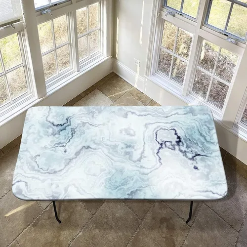 Vista 20 de XISUNYA Mantel de poliéster elástico ajustable con diseño de mármol, 24 x 36 pulgadas, mantel rectangular para mesa plegable de 3 pies, tonos