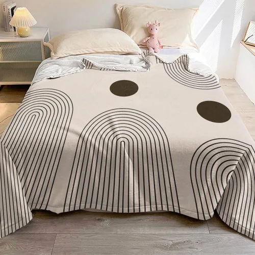 Vista 3 de Manta moderna abstracta de color negro y beige, manta bohemia de franela de doble cara, adecuada para adultos y niños en el sofá, automóvil, siesta