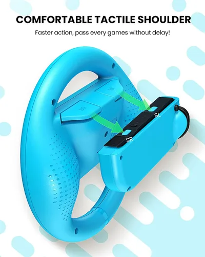 Vista 3 de VOYEE Steering Wheel Compatible with Nintendo Switch Wheel, Family Use Accessories Compatible with Switch JoyCon Controllers, 2 Pack (Blue and Red)