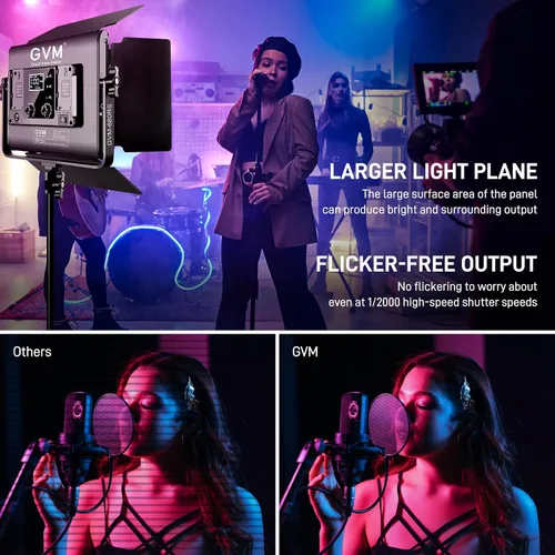 Vista 5 de GVM - Luz de video LED RGB con kits de iluminación, panel de luz LED 680RS 50W con control Bluetooth, 2 paquetes de iluminación de fotografía