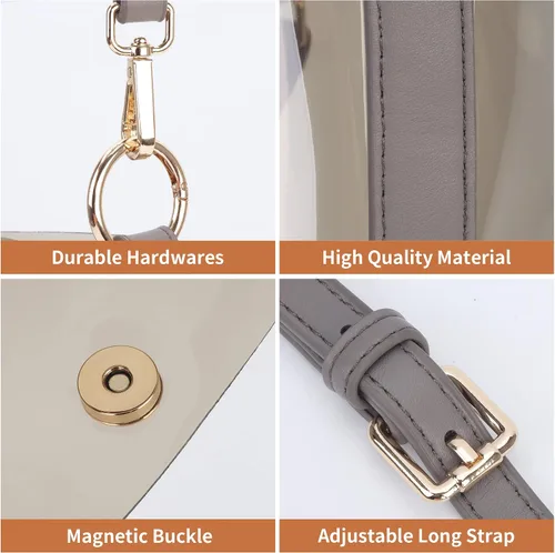 Vista 6 de KOOIJNKO Bolsos semitransparentes, bolsa de hombro transparente para playa, 2 en 1 bolsa
