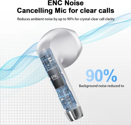 Vista 4 de Auriculares inalámbricos, Bluetooth de 5.4 pulgadas con 4 micrófonos ENC con cancelación de ruido, auriculares de 48 horas con graves profundos